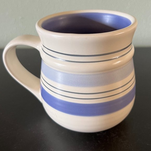 Set of 2 Pfaltzgraff Hand Painted RIO Stoneware Mug with Stripes in Hues of Blue - Picture 6 of 10